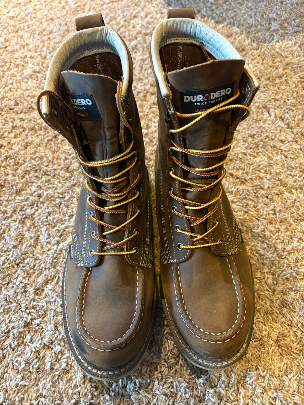Duro Dero Brown Leather Work Boots - Men's Lace-Up Moc Toe